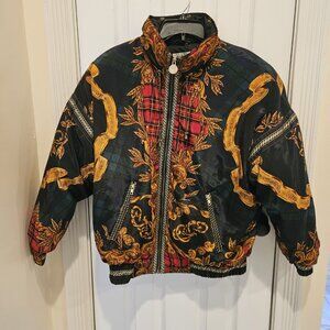 90's Gallery Down Jacket Womens Baroque Tartan Plaid Puffer Bomber Sz M